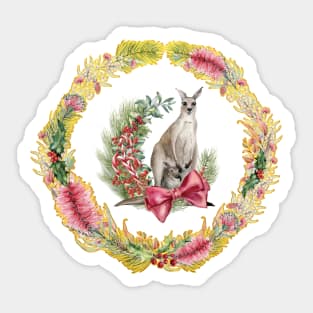 An Australian Native Floral Wreath - Christmas Kangaroo Sticker